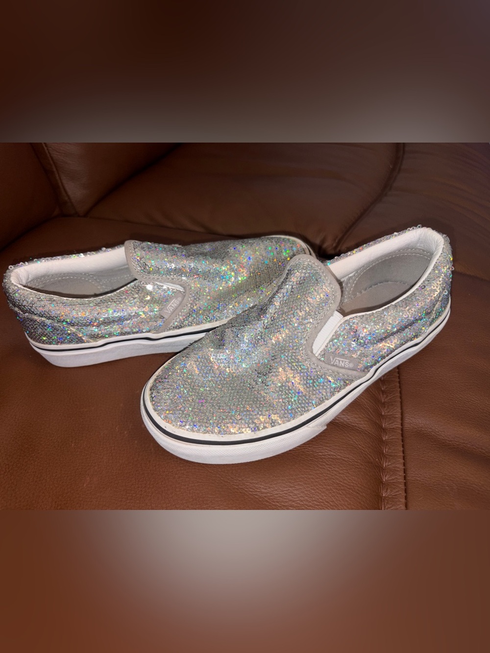 Vans Kids Silver Holographic Glitter Slip-On Sneakers